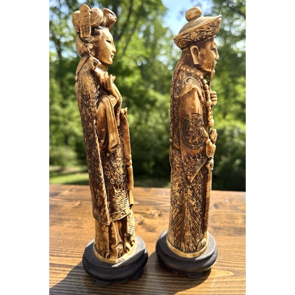 Chinese Emperor Empress Figurines Set Resin Asian Oriental Statues 10" - Picture 9 of 10